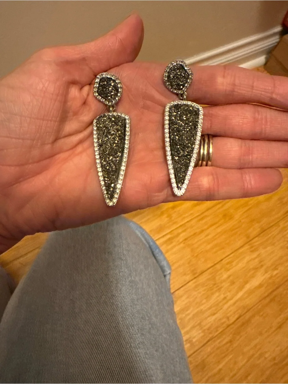 Charcoal Drop Druzy Earrings - Picture 3 of 3